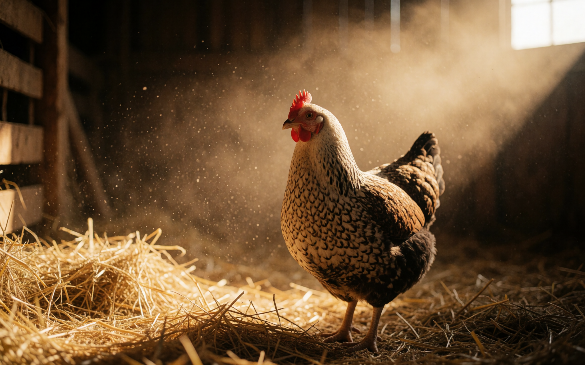Portrait of a Wyandotte hen in golden light